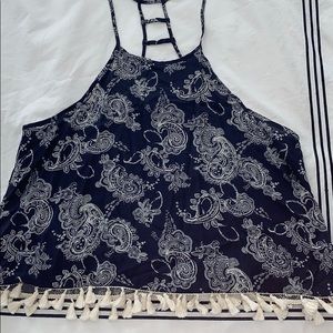 Blue paisley handkerchief tank top